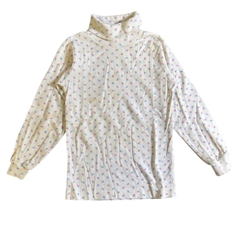 Vintage Health-tex Girls Floral Turtleneck Top Size 5 Made in USA Pink Blue